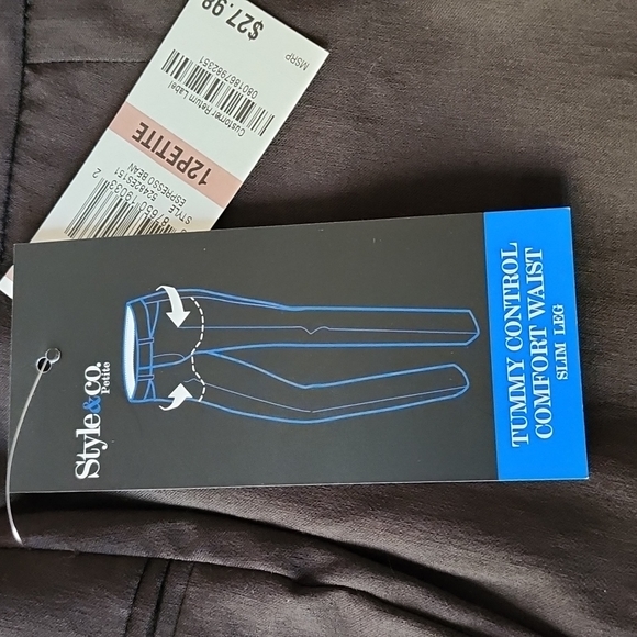 STYLE & CO Women's Tummy Control Comfort Waist Brown Dress Pants Size 12 Petite - Picture 4 of 16